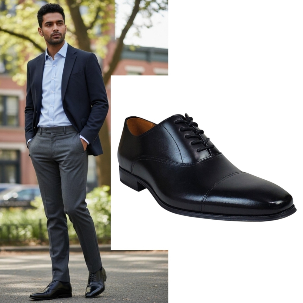 New Florsheim Carino cap oxford shoes black leather dress preppy academia casual